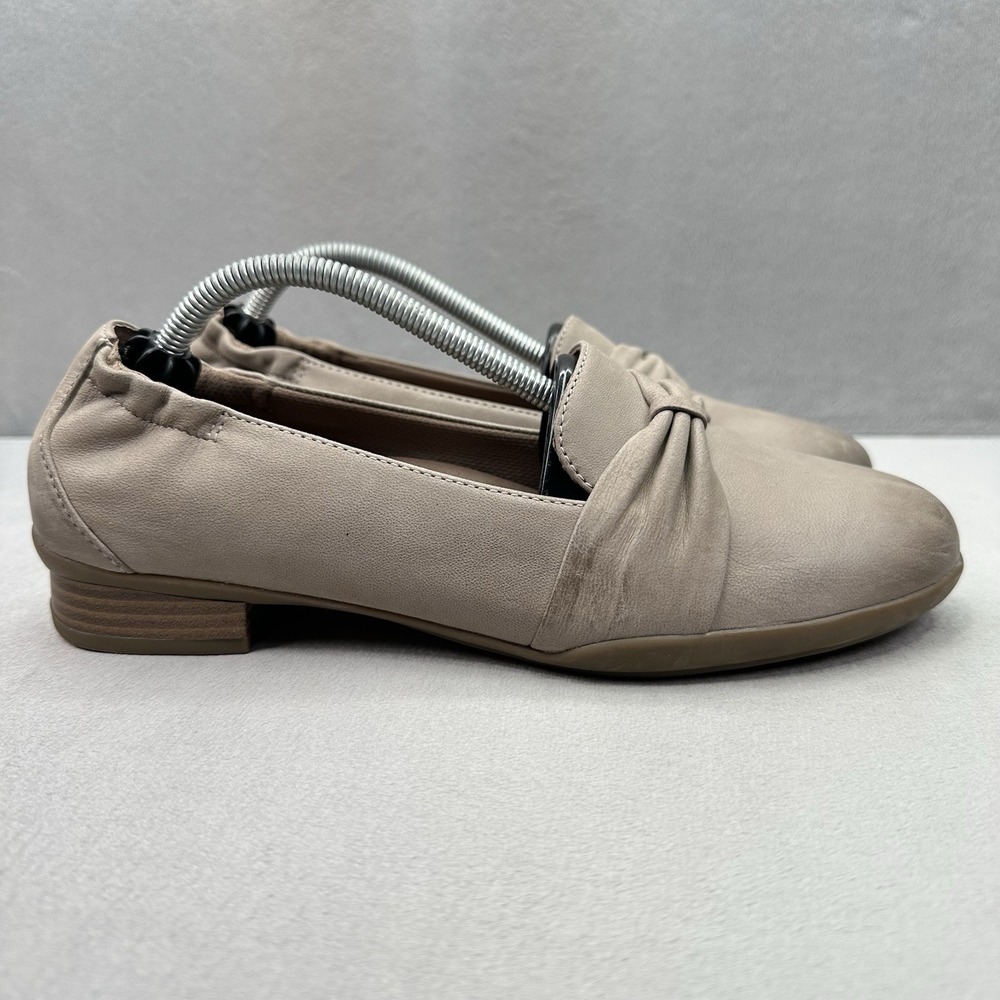 Womens 7.5-8 / EU 40 Dansko Karen Loafer Taupe Burnished Leather Flat Shoe Bow